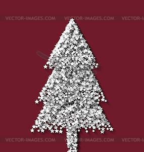 Tree fir xmas on red backdrop made of white - vector clipart