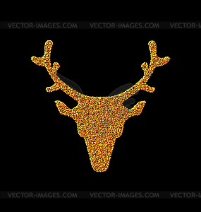 Symbol Xmas Deer head made of golden particles - vector image