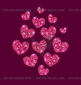 Background for Valentines Day with Shimmering Hearts - vector image