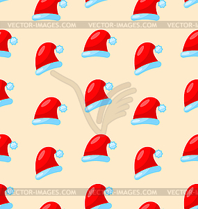 Seamless Christmas pattern Santa red hats - vector clip art