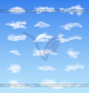 Landscape atmosphere fluffy white clouds blue sky - vector clipart