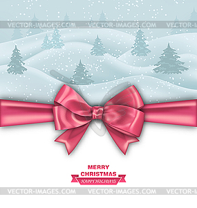 Merry Christmas Greeting Card with Bow Ribbon - vector clipart