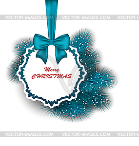 Xmas Gift Card with Ribbon and Fir Branches - vector clip art