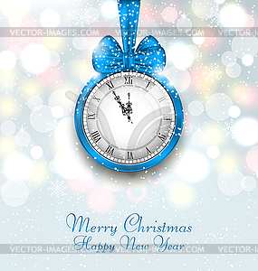 New Year Midnight Shimmering Background with Clock - vector image