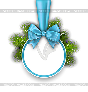 Winter Holiday Card with Bow Ribbon and Pine Twigs - royalty-free vector image