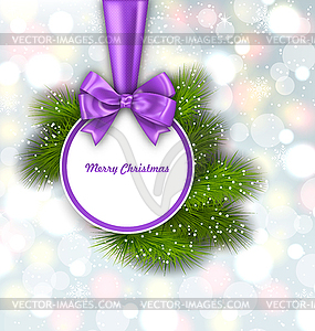 Merry Christmas Elegant Card with Bow Ribbon - vector clip art