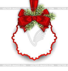 Christmas Greeting Card with Fir Twigs and Bow - vector image