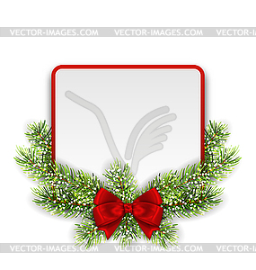 Winter Greeting Card with Fir Branches and Bow - vector image