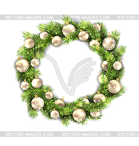 Christmas Wreath with Balls, New Year and - vector image