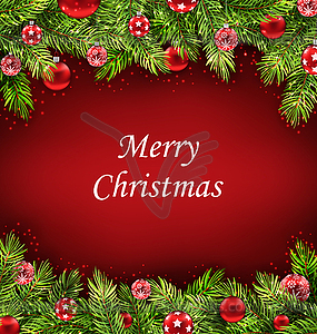 Christmas Artwork with Fir Twigs and Glass Balls - vector image