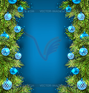 Winter Holiday Wallpaper with Fir Sprigs and Glass - vector image