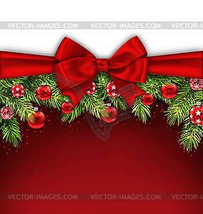 Christmas Postcard with Bow Ribbon - vector image