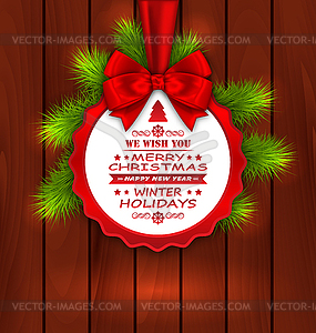 Merry Christmas Elegant Card with Bow Ribbon - vector clip art