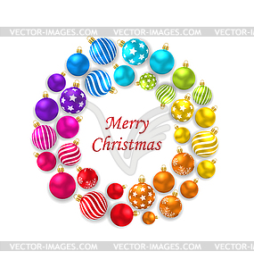 Set of Colorful Christmas Glass Balls, Round Frame - vector image