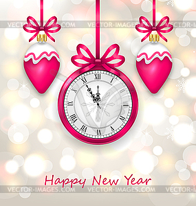 New Year Midnight Glowing Background with Clock - vector clipart