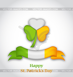 Shamrock and ribbon in traditional Irish flag color - vector image