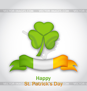 Clover with ribbon in traditional Irish flag - vector clip art