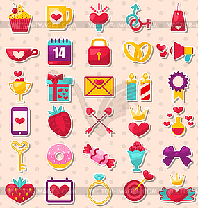 Set of Modern Flat Design Icons for Valentine`s - vector image