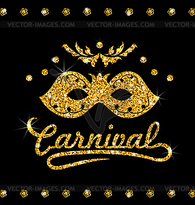 Shimmering Carnival Mask with Golden Dust on Dark - vector image