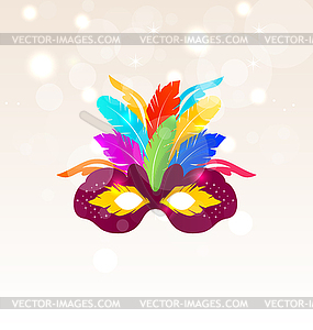 Colorful Carnival Mask with Feathers on Glowing - vector image