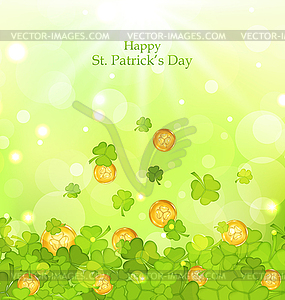 Light background with clovers and coins for St. - vector image