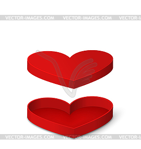 Open Red Gift Box in Heart Shaped for Valentines Day - color vector clipart