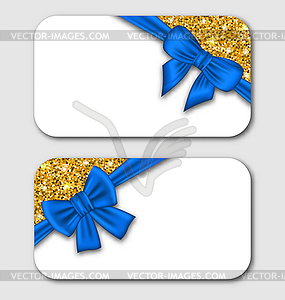 Gift Cards with Blue Bow Ribbon and Golden Surface - vector clip art