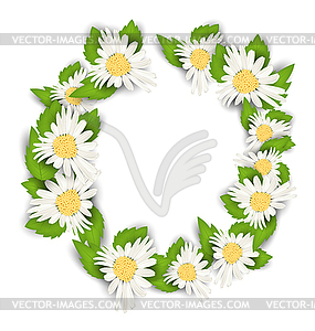 Round Frame Made in Chamomile Flowers - vector image