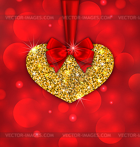 Shimmering Golden Heart with Red Ribbon - vector clipart