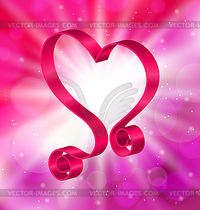 Looping Pink Ribbon in Form Heart for Happy - vector clipart