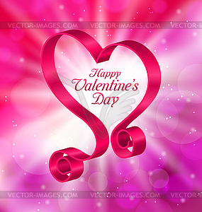 Looping Pink Ribbon in Form Heart for Happy - vector clip art