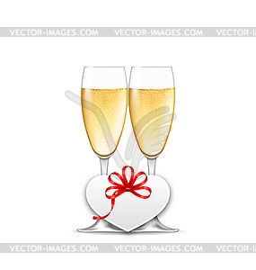 Рюмки шампанского и бумаги Открытка для - изображение векторного клипарта