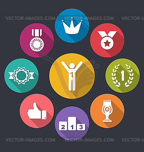 Flat Icons Group of Awards and Trophy Signs, Long - vector clipart