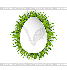 Happy Easter Paper Card in Form Egg with Green Grass - vector clipart