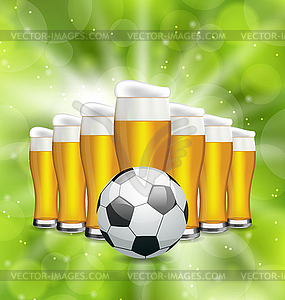 Футбол плакат с бокалов пива и футбольный мяч - клипарт Royalty-Free