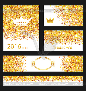 Collection of Gleam Cards. Decorative Golden - vector image