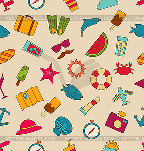 Seamless Pattern with Travel Objects and Icons - vector image