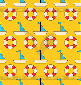 Seamless Pattern with Sea Elements: Sailboats and - vector clipart / vector image