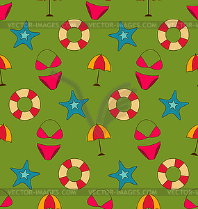 Colorful Vintage Seamless Wallpaper with Summer - vector clip art