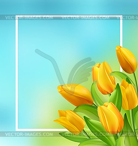 Natural Frame with Yellow Tulips Flowers - vector image
