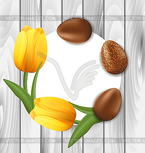 Greeting Card with Easter Chocolate Eggs and - vector image