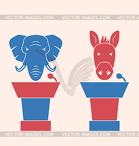 Осел и слон в ораторами Символы проголосовать США - стоковое векторное изображение