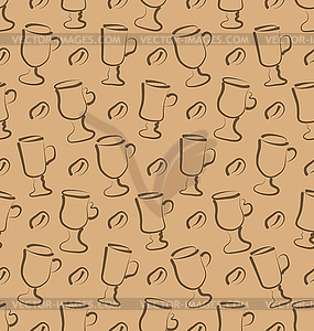 Seamless Pattern with Set Cup of Coffee Drinks and - vector clipart