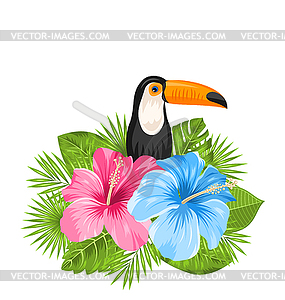 Beautiful Exotic Nature Background with Toucan Bird - vector clipart