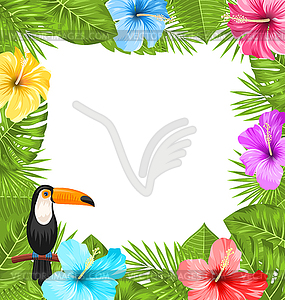 Exotic Jungle Frame with Toucan Bird, Colorful - vector image