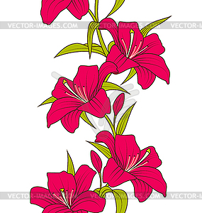 Beautiful Seamless Wallpaper with Lily Flowers - vector image