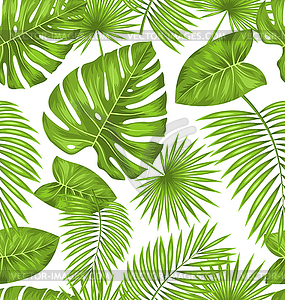 Seamless Texture with Green Tropical Leaves - vector image