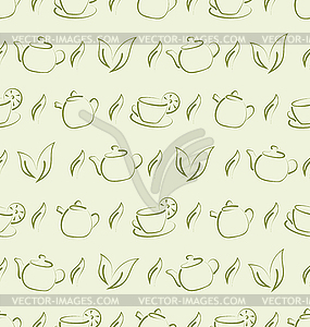 Seamless Wallpaper with Herbal Tea, Cups and - vector image