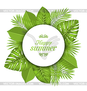 Natural Card with Green Tropical Leaves - vector image