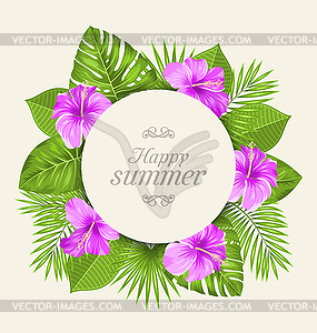 Vintage Card with Purple Hibiscus Flowers and - vector EPS clipart